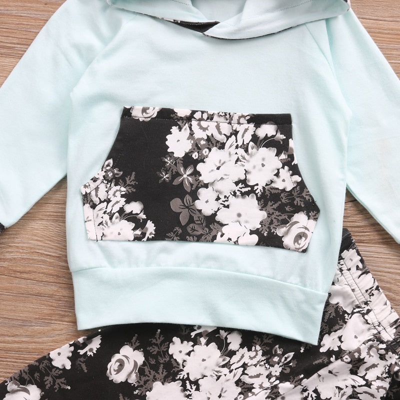 Floral Infant Baby Girl Winter Clothes Sets Toddler Girls Hoodie Tops Floral Pant Clothes Outfits Set - ebowsos