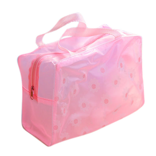Floral Print Transparent Waterproof Cosmetic Bag Toiletry Bathing Pouch Pink - ebowsos