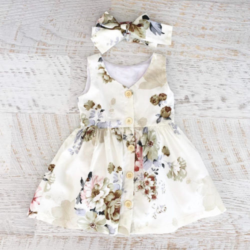 Flower Baby Girls Toddler Kids Dress Button Party Pageant Tutu Dresses Clothes - ebowsos