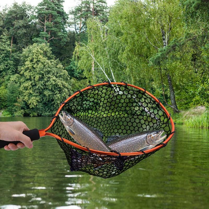 Fly Fishing Landing net mesh Aluminum Alloy Frame Telescopic Fishing Net Landing Net Carp Fish Tackle Tool-ebowsos