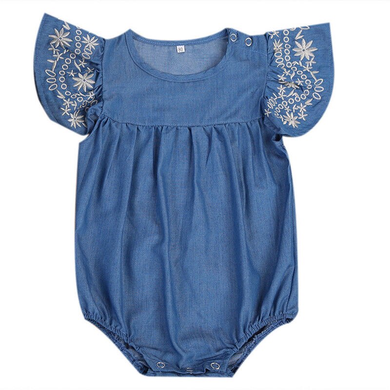 Flying Sleeve Baby Clothing Newborn Baby Girls Denim Bodysuit Jumpsuit Outfits Sunsuit Clothes 0-24M - ebowsos