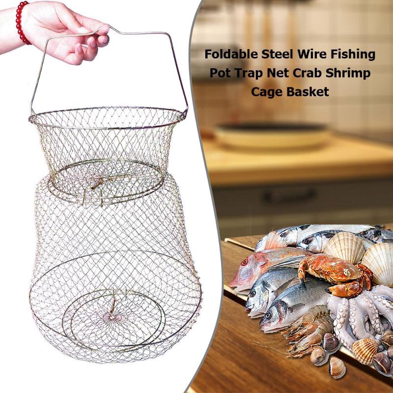 Foldable Portable Steel Wire Fishing Pot Trap Net Crab Cage Fish Basket Fishing Pot Trap Net Crab Crawdad Cage Fish Basket-ebowsos