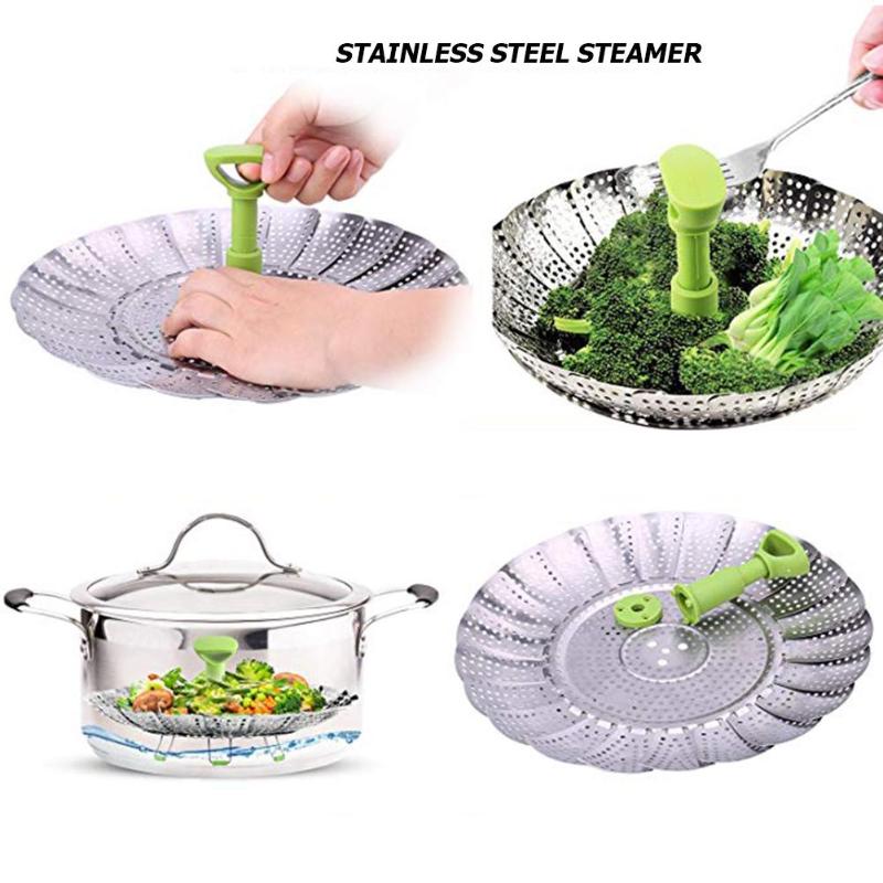 Folding Steamer Stainless Steel Food Fruit Vegetable Basket Kitchen Tools Healthier Cooking Food Steam Basket Dropshipping - ebowsos