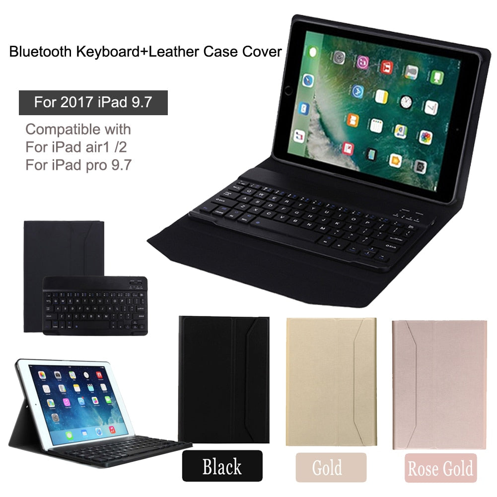 For iPad air/air 2 iPad Pro 9.7 Case Detachable Ultra Thin PU Leather Wirelss Bluetooth Keyboard Keypad Case Cover + USB Cable - ebowsos