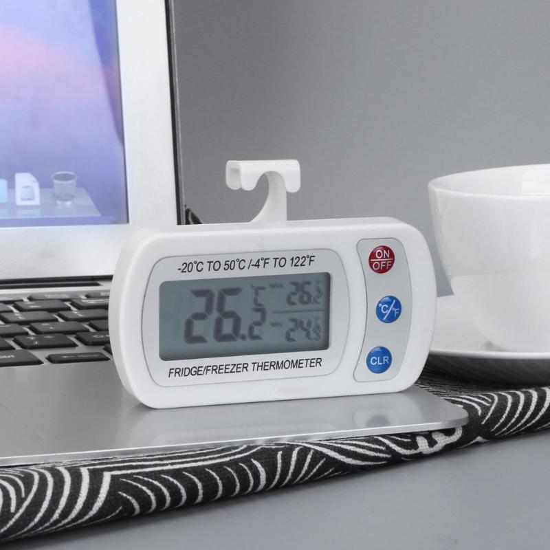 Freezer Thermometer with Hook Button Battery Waterproof LCD Digital Display Refrigerator Thermometers Function For Home Fridge - ebowsos