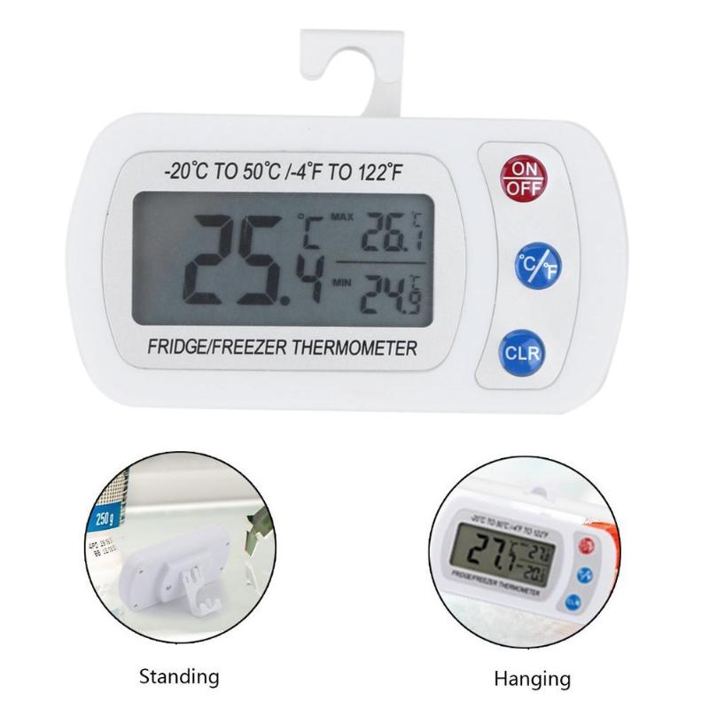Freezer Thermometer with Hook Button Battery Waterproof LCD Digital Display Refrigerator Thermometers Function For Home Fridge - ebowsos