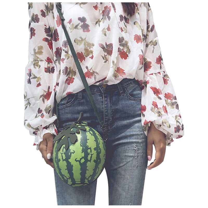 Fruit Green Watermelon Print Round Bag Shoulder Cross Body S Makeup Pouch - ebowsos