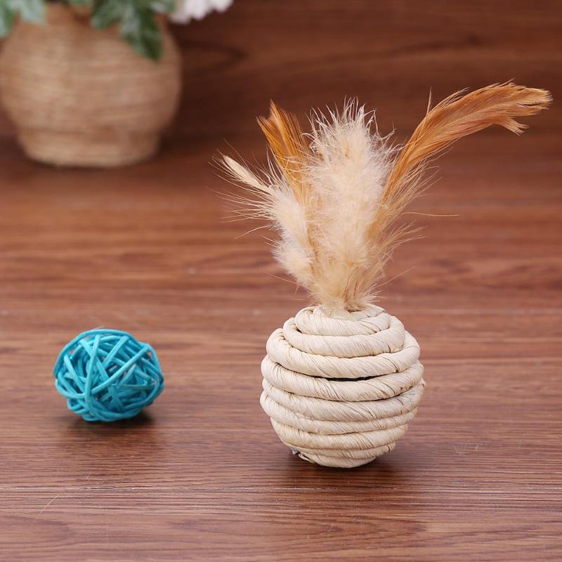 Funny Ball Shape Tumbler Excellent Quality Long Service Life Cats Kitten Interactive Teasing Training Toys with Feather - ebowsos