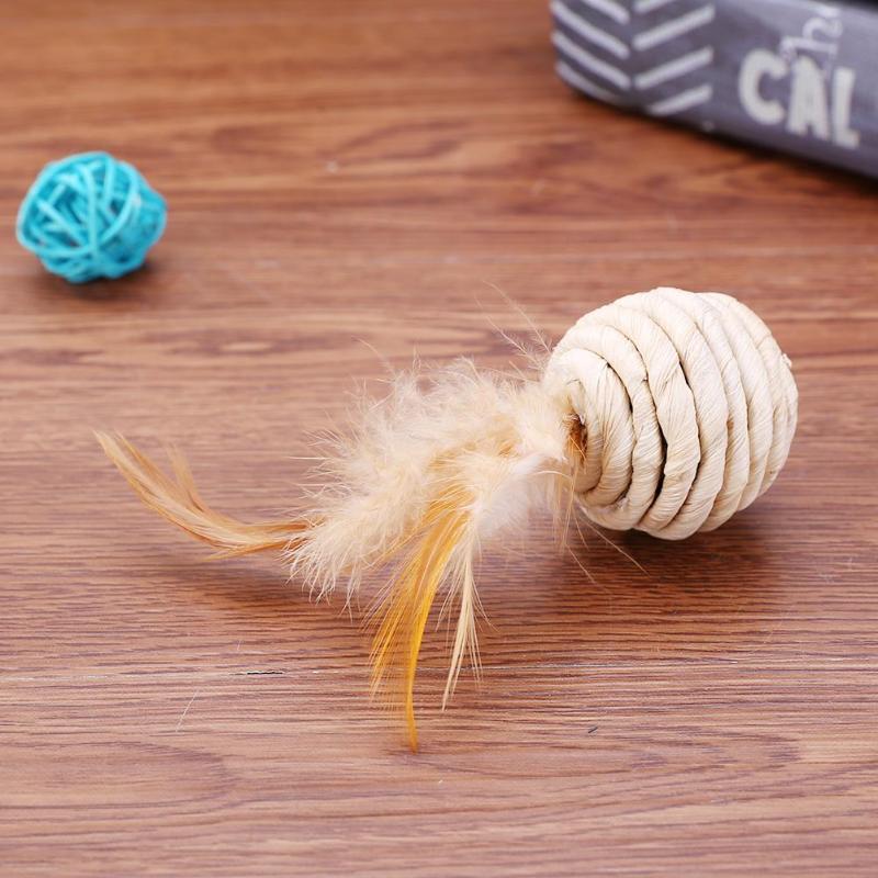 Funny Ball Shape Tumbler Excellent Quality Long Service Life Cats Kitten Interactive Teasing Training Toys with Feather - ebowsos