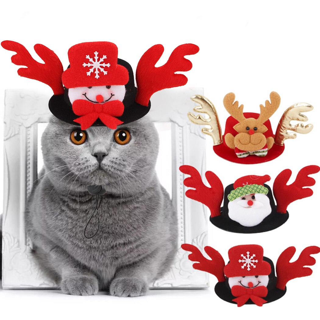Funny Cat Hat Elk Santa Snowman Pet Dog Party Hat For Cat Costume Christmas Dressing Up Cat Party Costume Cap For Cats Dogs-ebowsos