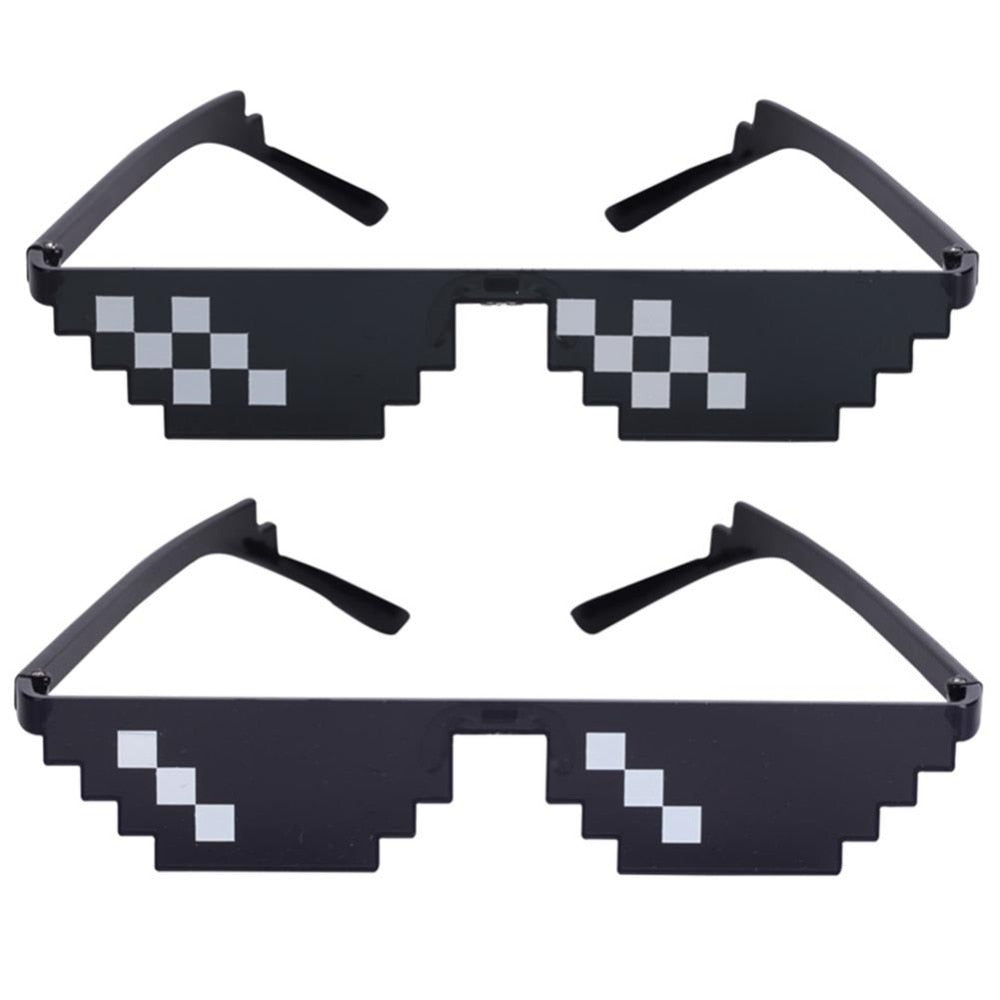 Funny Tricks Mosaic Sunglasses Toys Thug Life Black Glasses Women Men Polygonal Pixel Deal With It Glasses Props For Kids Adults-ebowsos