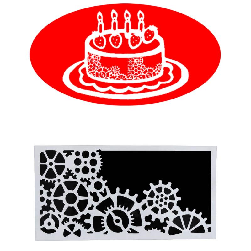 Gear Pattern Cake Stencil Fondant Baking Mold Template Decorating Tool 1pc - ebowsos