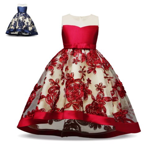 Girls Pageant Clothes Dresses flower Evening ball Gown Formal Sleeveless Kids Floral Bow Dress Sundress Girl Clothes - ebowsos