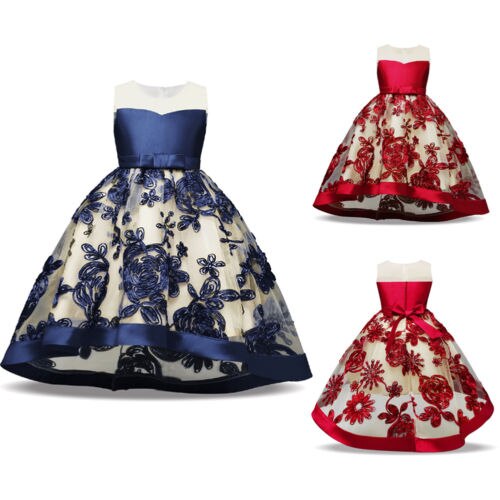 Girls Pageant Clothes Dresses flower Evening ball Gown Formal Sleeveless Kids Floral Bow Dress Sundress Girl Clothes - ebowsos