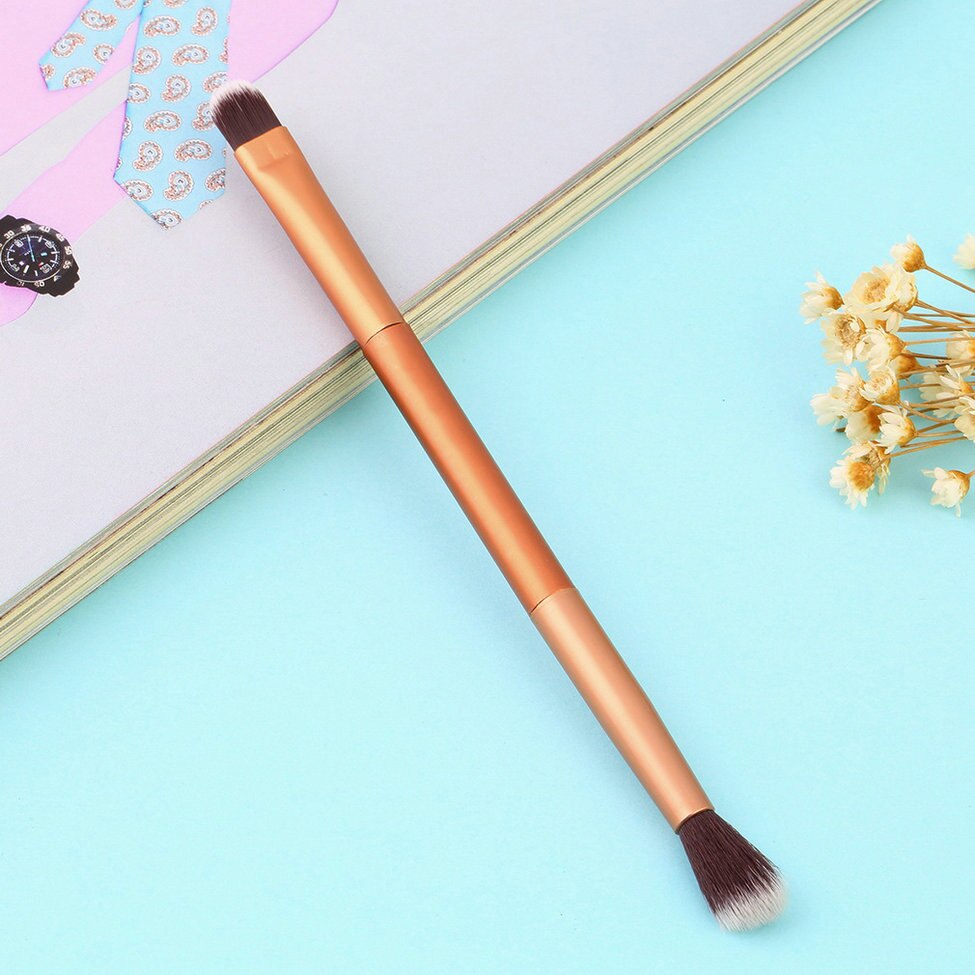 Gold Super Soft Synthetic Hair Metal Handle Doubled Ended Eyeshadow Eye Shadow Makeup Cosmetic Brush Tool - ebowsos