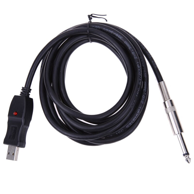 Guitar Bass 1/4'' 6.3mm To USB Link Connection Instrument Cable Adapter-ebowsos