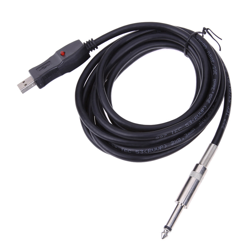 Guitar Bass 1/4'' 6.3mm To USB Link Connection Instrument Cable Adapter-ebowsos