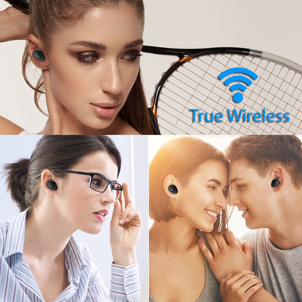 H3#R 1Pair Mini TWS Wireless Bluetooth Stereo Headset In-Ear Earphones Earbuds Headset With Charging Box Dock for Mobile Phone - ebowsos