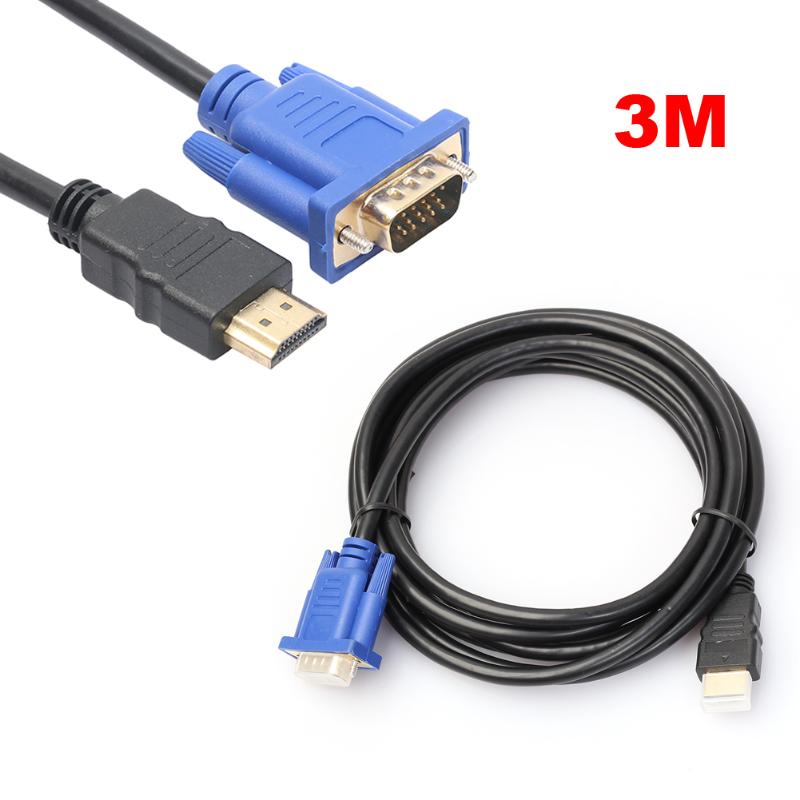 HDMI Gold Male To VGA HD Male 15Pin Adapter 1080P HDTV Converter Cable for DVD players/HDTV receivers/TV set 3M/5M - ebowsos