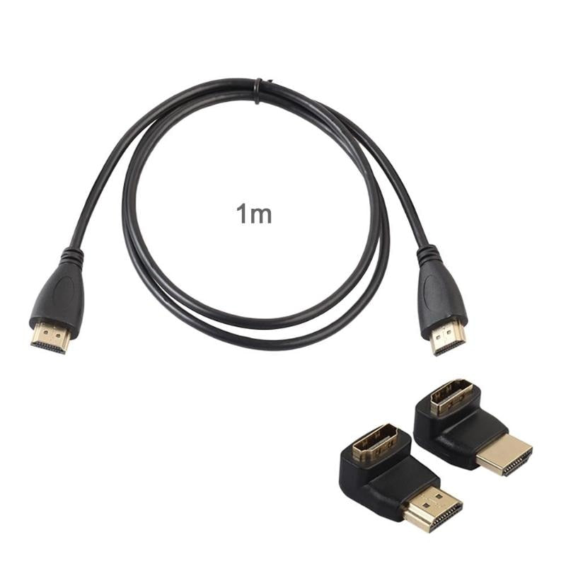 HDMI Male to HDMI Male Cable HDMI 1.4 3D Audio Video Cable Cord Wire + 90 270 Degree Converter Adapter Plug for HDTV DVD - ebowsos