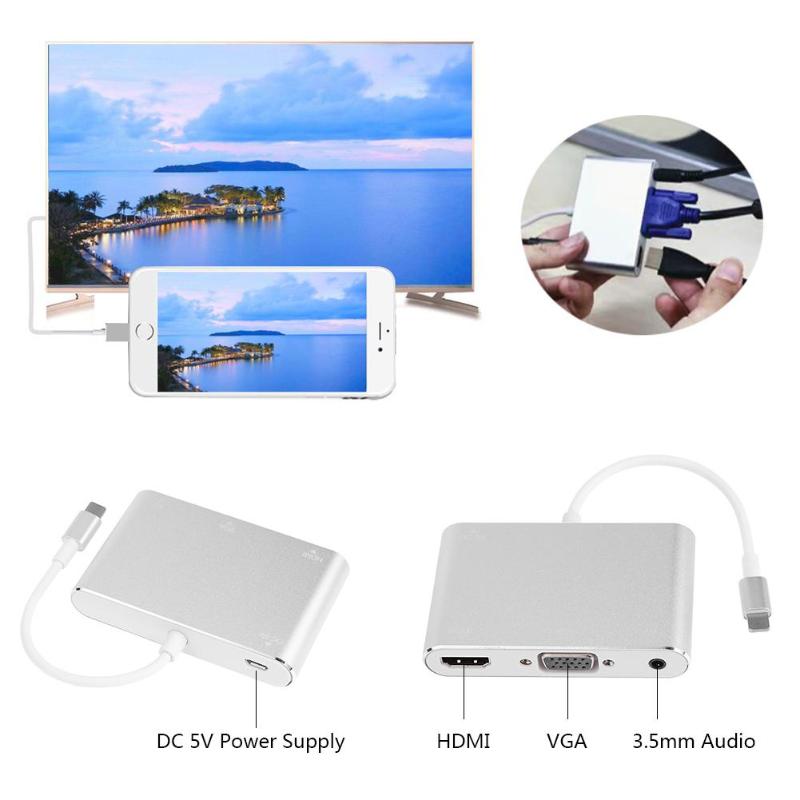 HDMI VGA Audio Adapter Aluminium Alloy L Port Video Audio Converter with USB Cable 1080P HDMI VGA Connector For Apple - ebowsos