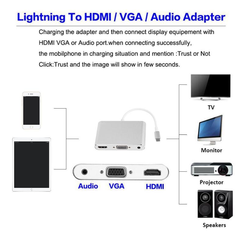 HDMI VGA Audio Adapter Aluminium Alloy L Port Video Audio Converter with USB Cable 1080P HDMI VGA Connector For Apple - ebowsos