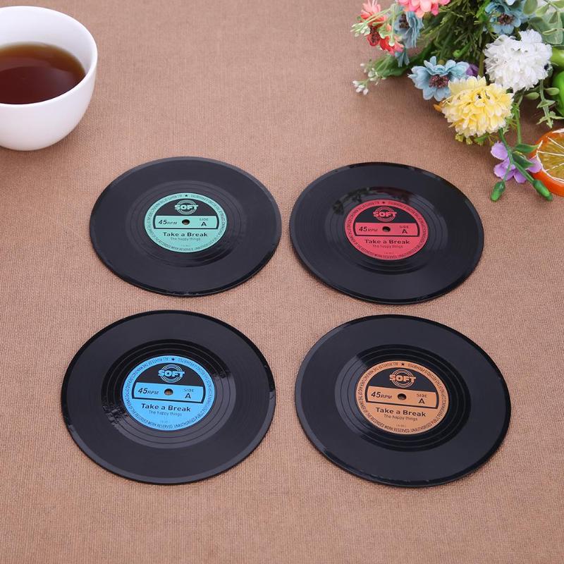 HJ 2pcs Heat Resistant Anti-slip CD Vinyl Record Beverage Coasters Cup Mat Pad - ebowsos