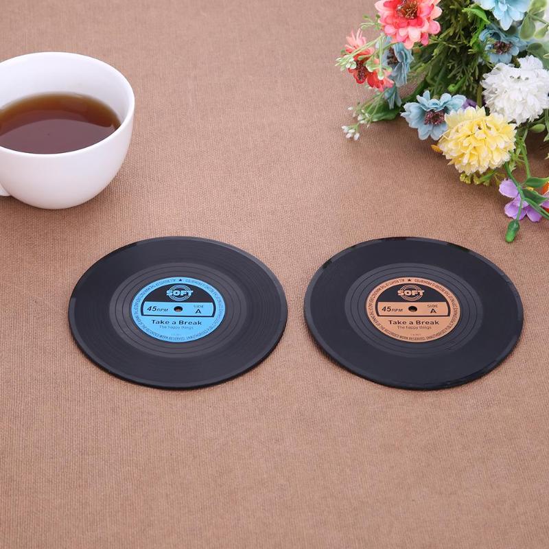 HJ 2pcs Heat Resistant Anti-slip CD Vinyl Record Beverage Coasters Cup Mat Pad - ebowsos