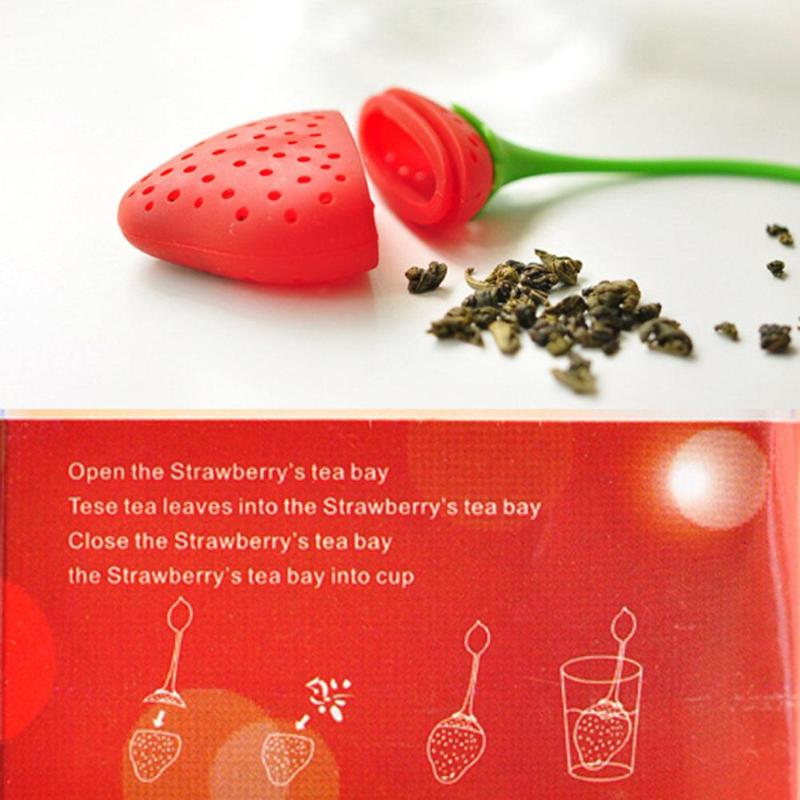 HJ Cute Silicone Tea Strainer Strawberry Shape Tea Leaf Coffee Filter Infuser - ebowsos