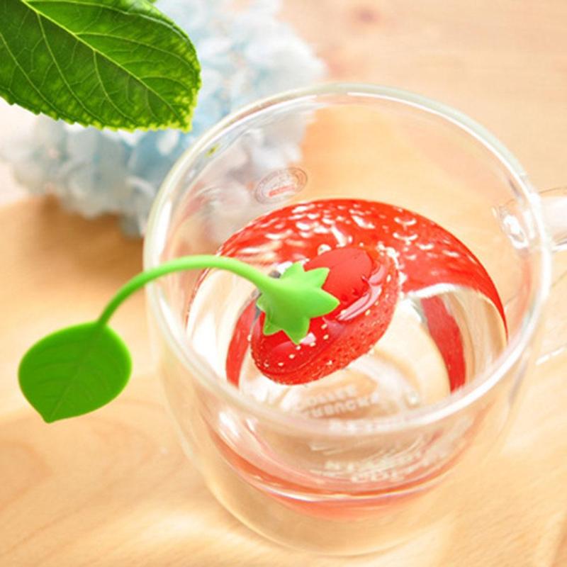 HJ Cute Silicone Tea Strainer Strawberry Shape Tea Leaf Coffee Filter Infuser - ebowsos