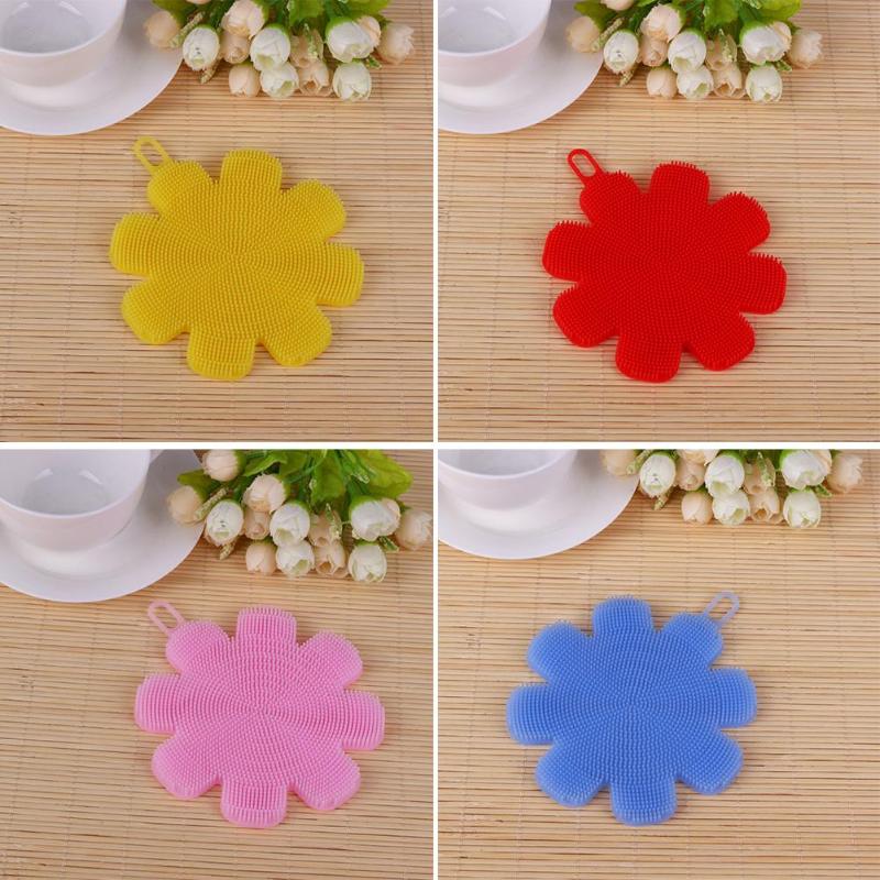 HJ Flower Silicone Dish Cleaning Brushes Scouring Pad Pot Pan Wash Brushes - ebowsos