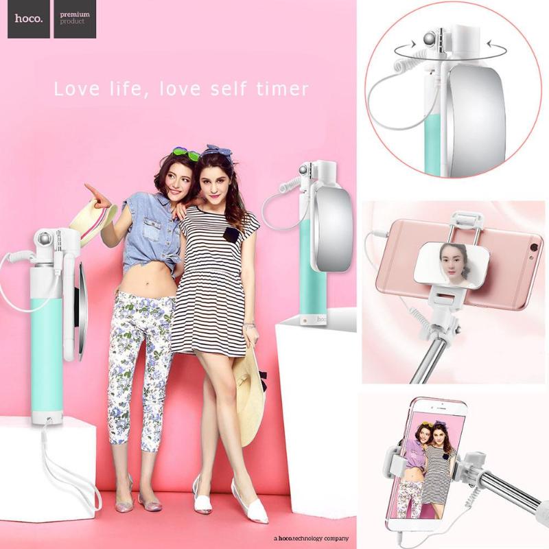 Universal Mini Portable Wired Selfie Stick Handheld Extendable Monopod with Mirror for iPhone Samsung Huawei Xiaomi Sticks - ebowsos