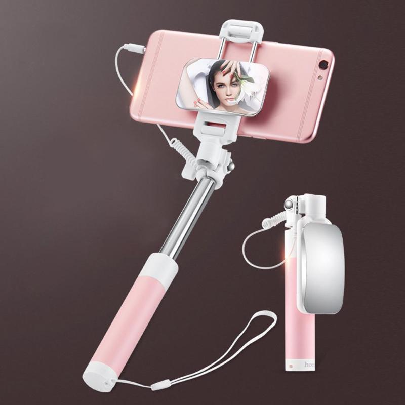 Universal Mini Portable Wired Selfie Stick Handheld Extendable Monopod with Mirror for iPhone Samsung Huawei Xiaomi Sticks - ebowsos