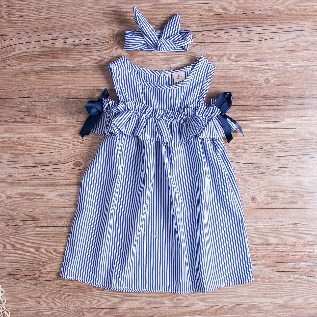 HOT Toddler Kids Baby Girls Clothes Striped Off-shoulder Party Gown Formal Dress - ebowsos