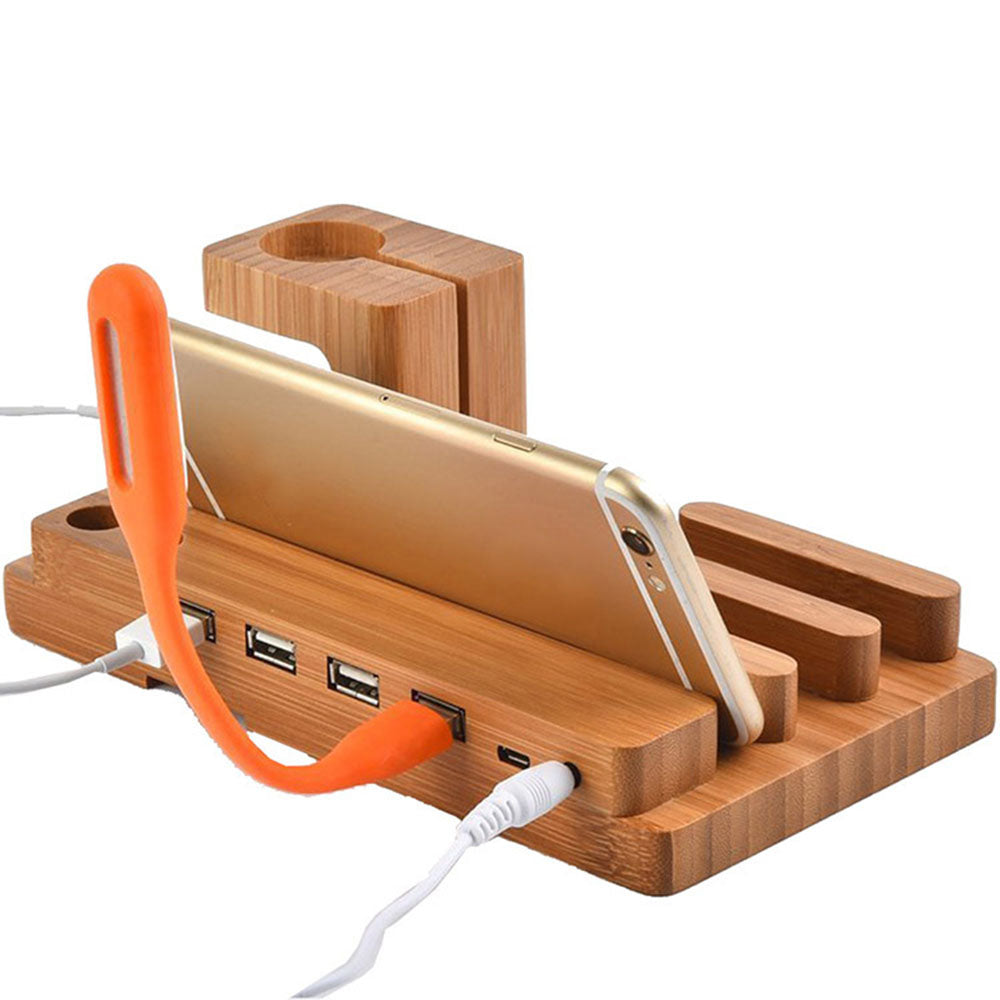 Fashion Multifunctional Bamboo USB Charging Dock Phone Tablet Holder Mount for Apple Watch Phone Holder - ebowsos