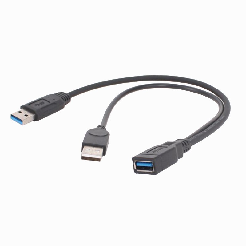 USB 3.0 Female to Dual USB Male Extra Power Data Y Extension Cable for 2.5" Mobile Hard Disk Black Color 30cm - ebowsos