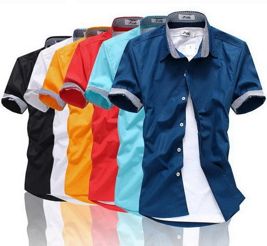 M-XXL,New Men's Short Sleeve Casual Slim Fit Shirt Lapel Shirts, 6 Color - ebowsos