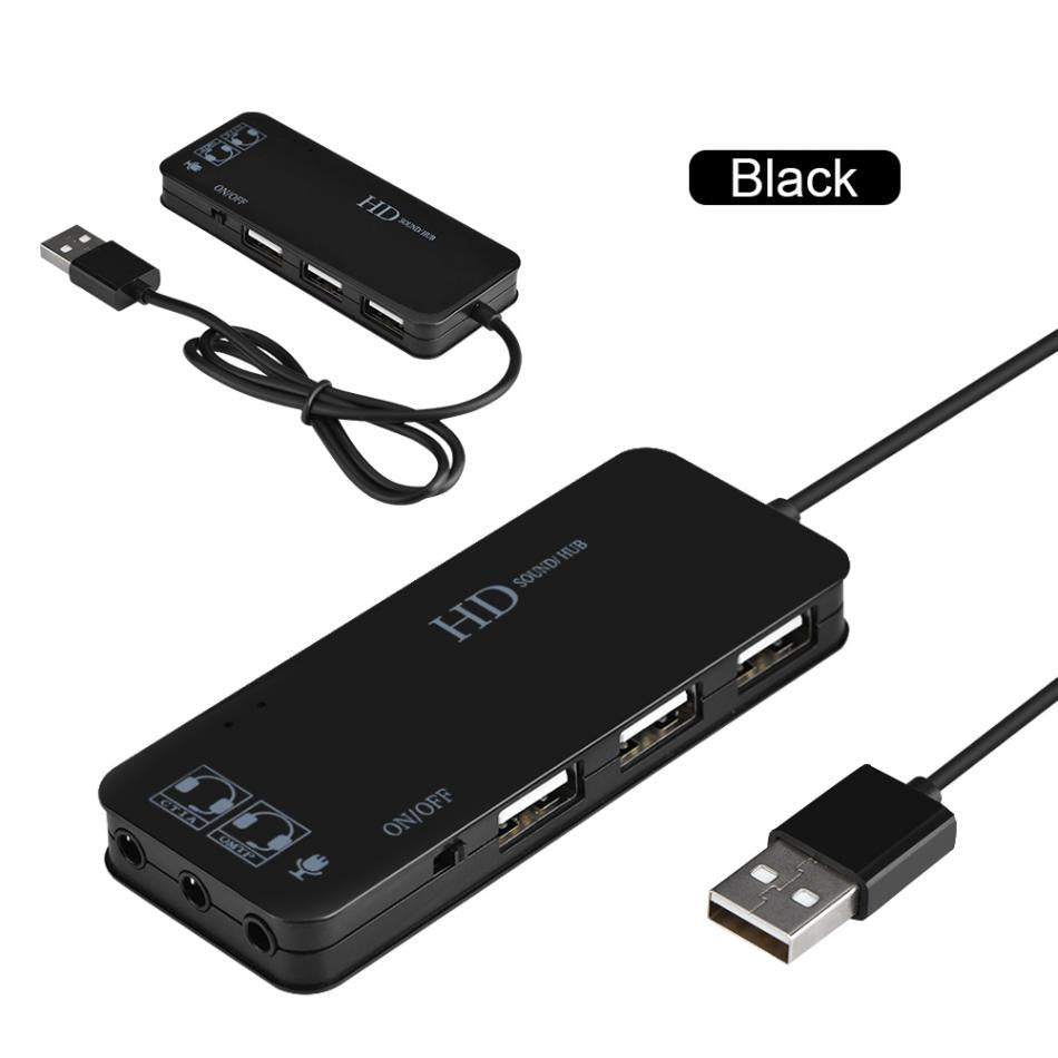 USB 2.0 Hub TO 3-Port USB 2.0 + Headphone + Mic Ports 7.1CH Sound Adapter Multi Ports Splitter Sound Cards - ebowsos