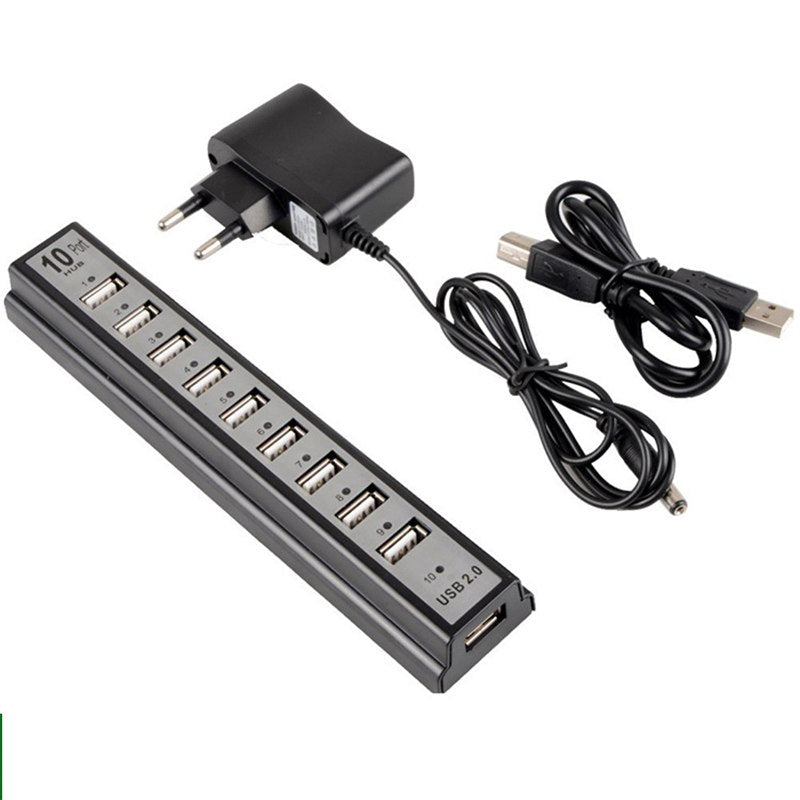 10 Ports USB 2.0 Hubs with AC Power Computer Peripherals Supply Adapter For Portablefor PC Laptop Notebook - ebowsos