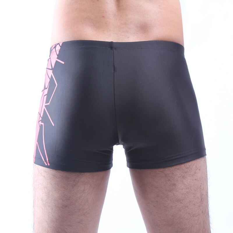 Matching Color Left Black Right Dark Grey Geometric Imprint Men Swim Trunk Fully Lined High Quality Swimming Shorts for Men - ebowsos