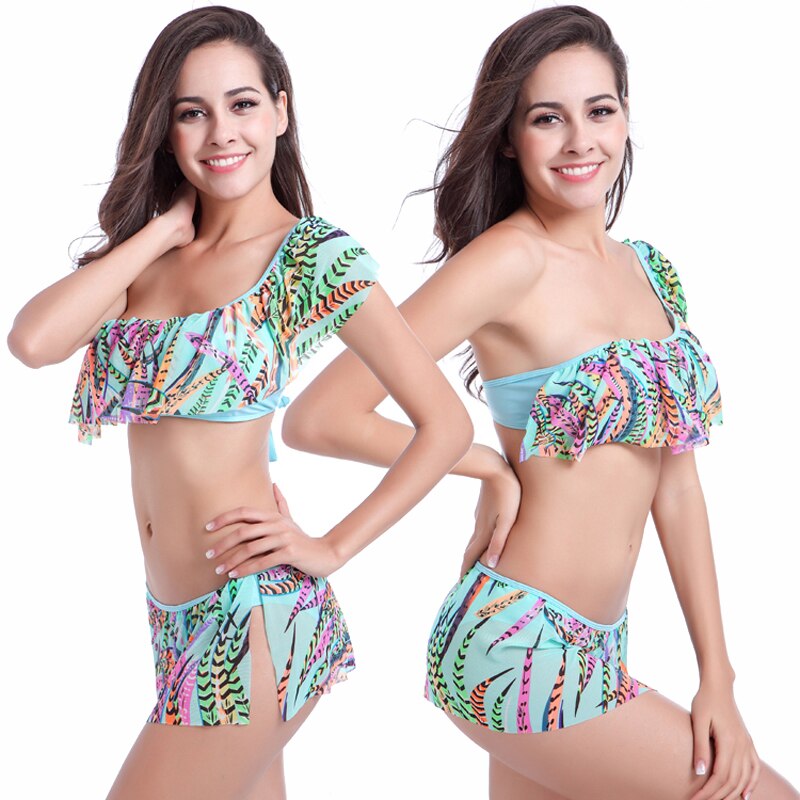 Flounced Top Crochet Swimwear Bikini Set Transparent Stretch Mesh Layer Swimsuit Beach Wear Excellent Quality Push Up Bikini - ebowsos