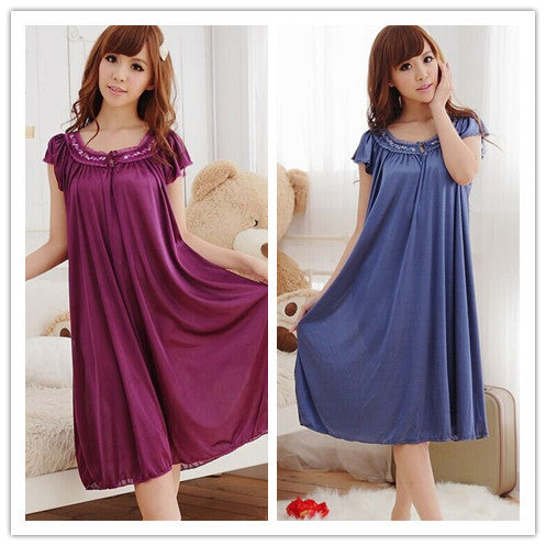 New Imitated Long Silk Gown Dress Pajamas Robe Women Nightgown Sleepwear Comfortable Pajama Set For Pregnant Woman Plus Size - ebowsos