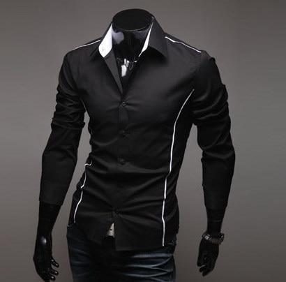 Men's Casual Slim Long Sleeved Personalized Trim Shirts, Gray, Black, White - ebowsos