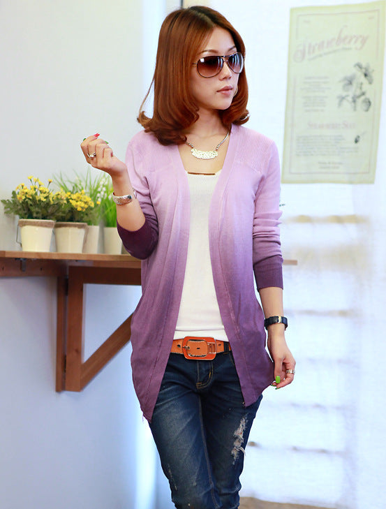 Slim Candy Bicolor Crochet Knit Top Thin Blouse Long Size Lace Cardigan Sweater Coat - ebowsos