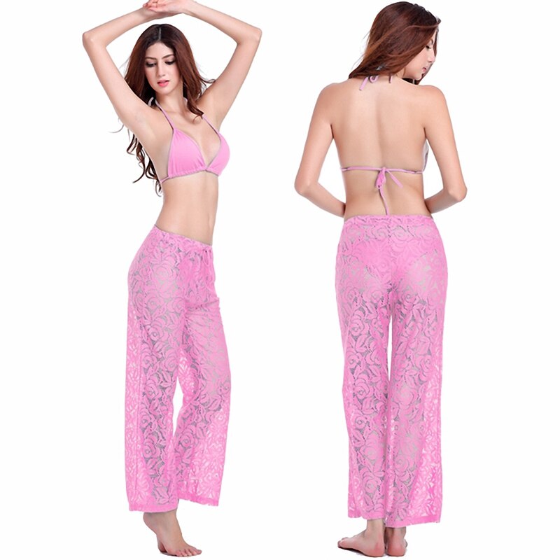 Hot Sales Sexy Women's Beach Wear 2019 Leisure Loose Style Adjustable Waist - Tie Floral Sexy Long Lace Beach Pant - ebowsos