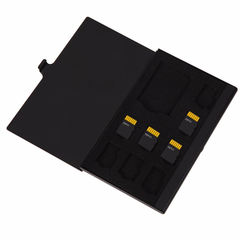 Portable Monolayer Aluminum 1SD+ 8TF Micro SD Cards Pin Storage Box Case Holder Memory Card Storage Cases Black - ebowsos