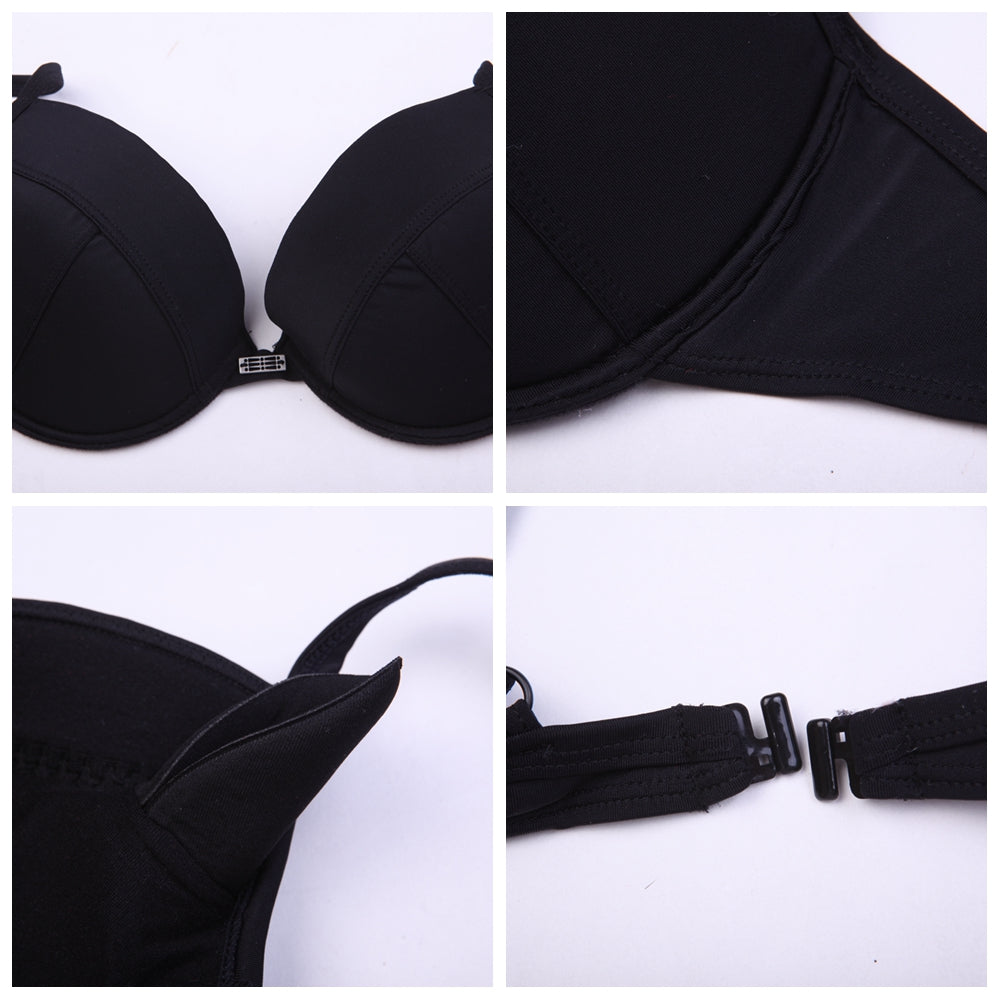 Sexy Bra A B C Adjustable Neck Strap Swim Top Hot Wholesales Underwired Double Layer Padding Push Up Black Bikini Top - ebowsos