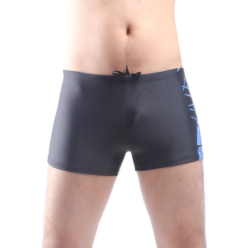 Left Black Right Dark Grey Geometric Imprint Fully Lined Elastic Adjustable Tied Excellent Quality Swimwear for Men - ebowsos