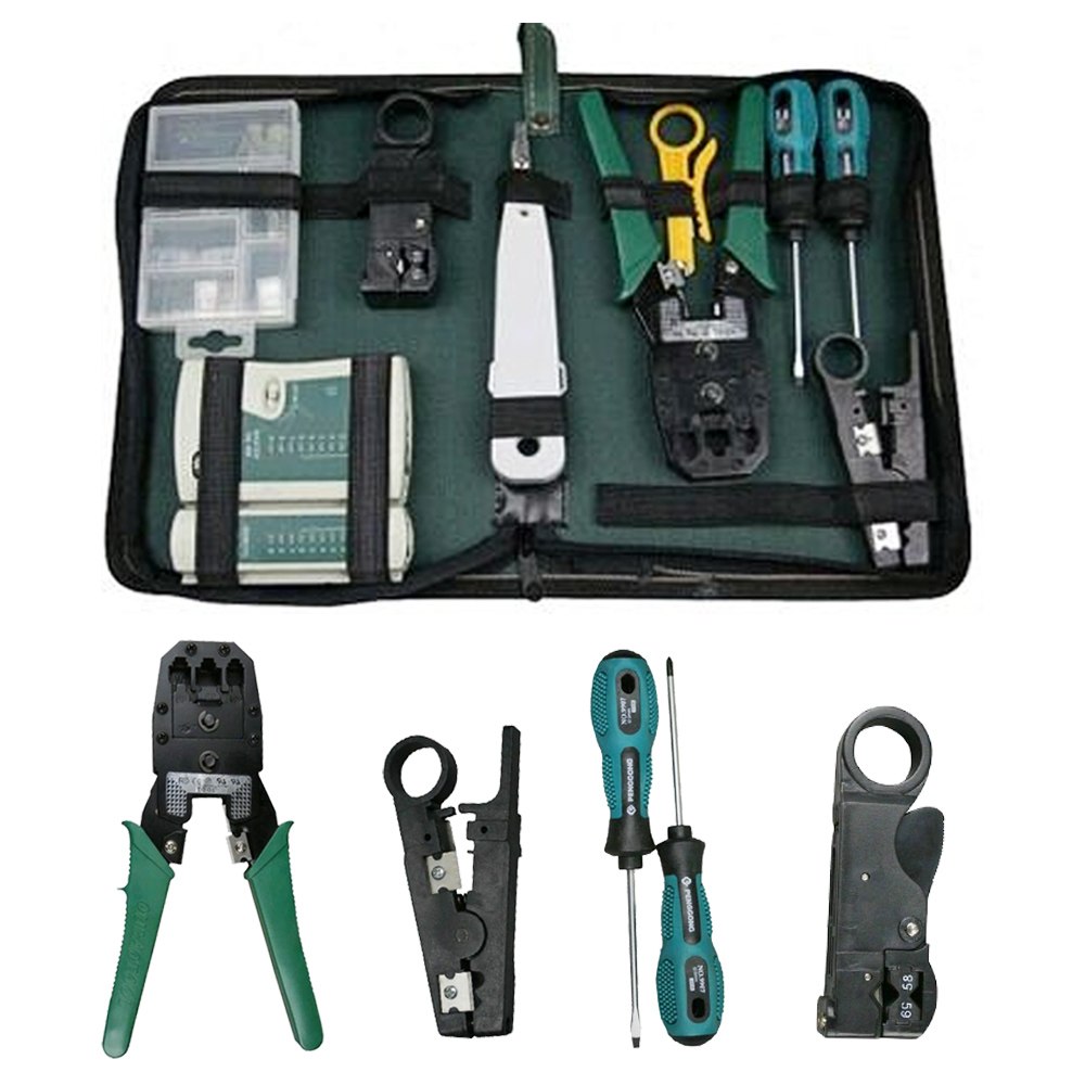 9 Pcs Computer Network Maintenance Repair Tool Kit LAN Cable Cable Tester Wire Stripper Screwdriver RJ45 Connector Tools - ebowsos