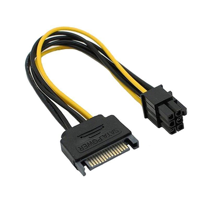 Black 15 Pin SATA Power to 6 Pin PCI Express Riser Card Adapter Cable Power Supply Cable 20CM - ebowsos
